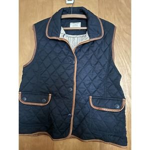 Cardon Cosas Nuestras Mens Vest Navy Blue W/Tan Plaid Lining & Leather Like Trim